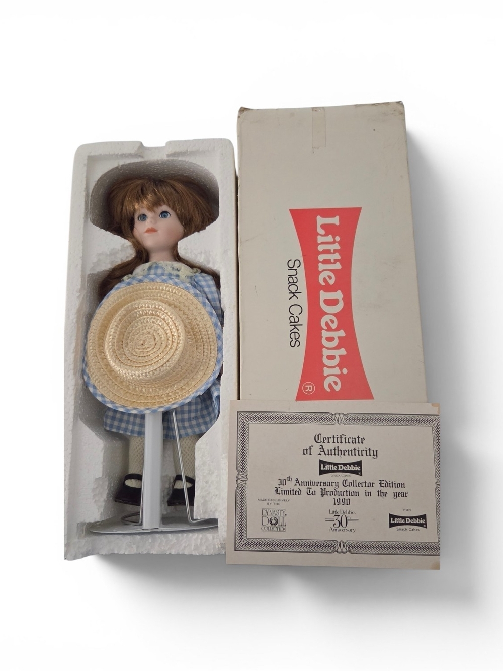 Blue Gingham Collector Doll with Straw Hat